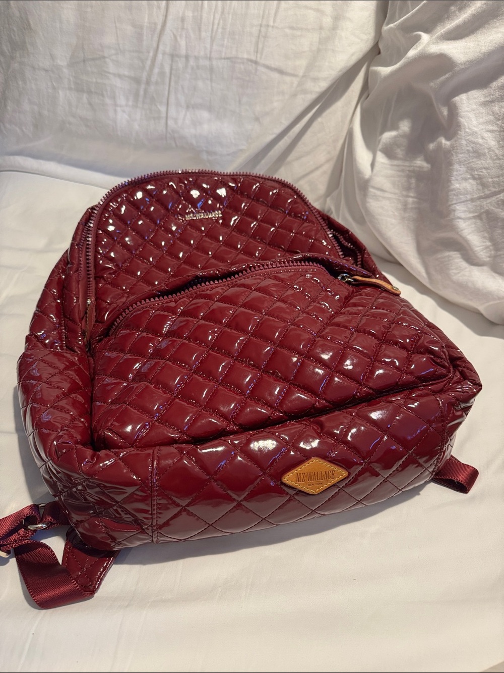 MZ WALLACE BACKPACK—Quilted “Cranberry Lacquer” with leather details - Picture 2 of 16